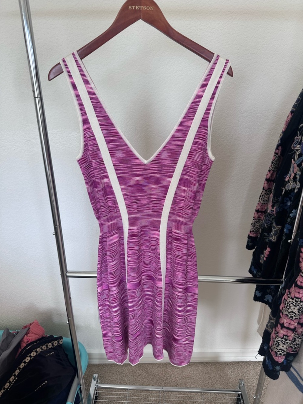 Women’s V-Neck Mini Dress in Purple with White Trim